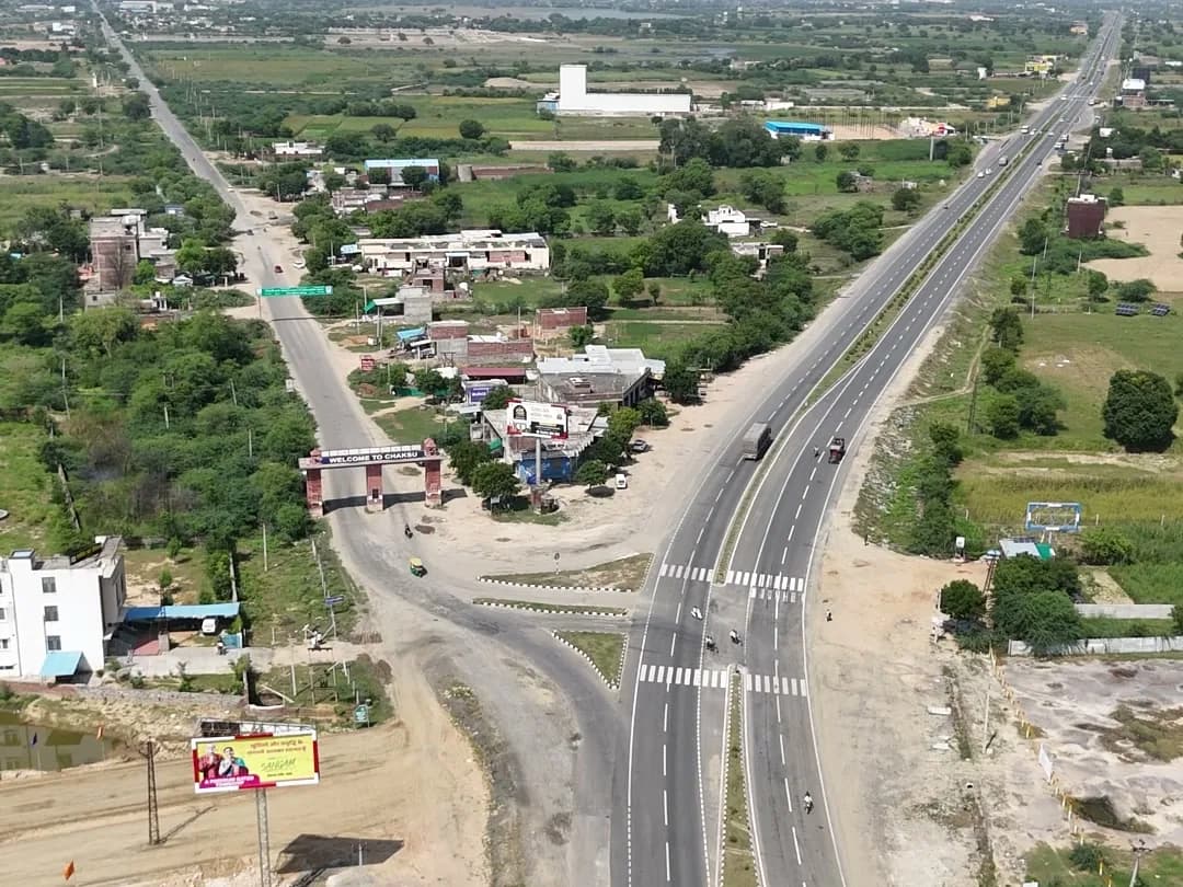 Aerial view of NH-52 Tonk Road beside the Welcome to Chaksu gate