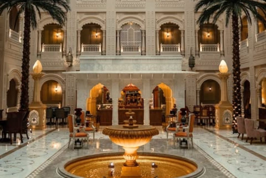 Lobby lounge and fountain at Raffles Jaipur