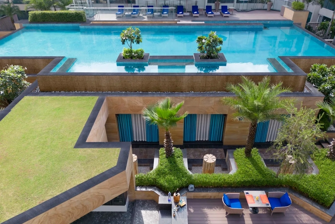 InterContinental Jaipur Tonk Road — rooftop swimming pool and cabanas