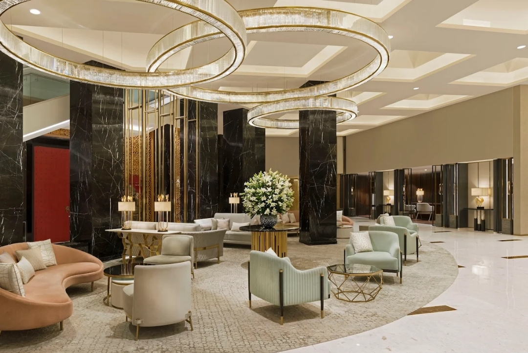 InterContinental Jaipur Tonk Road — lobby lounge with chandeliers