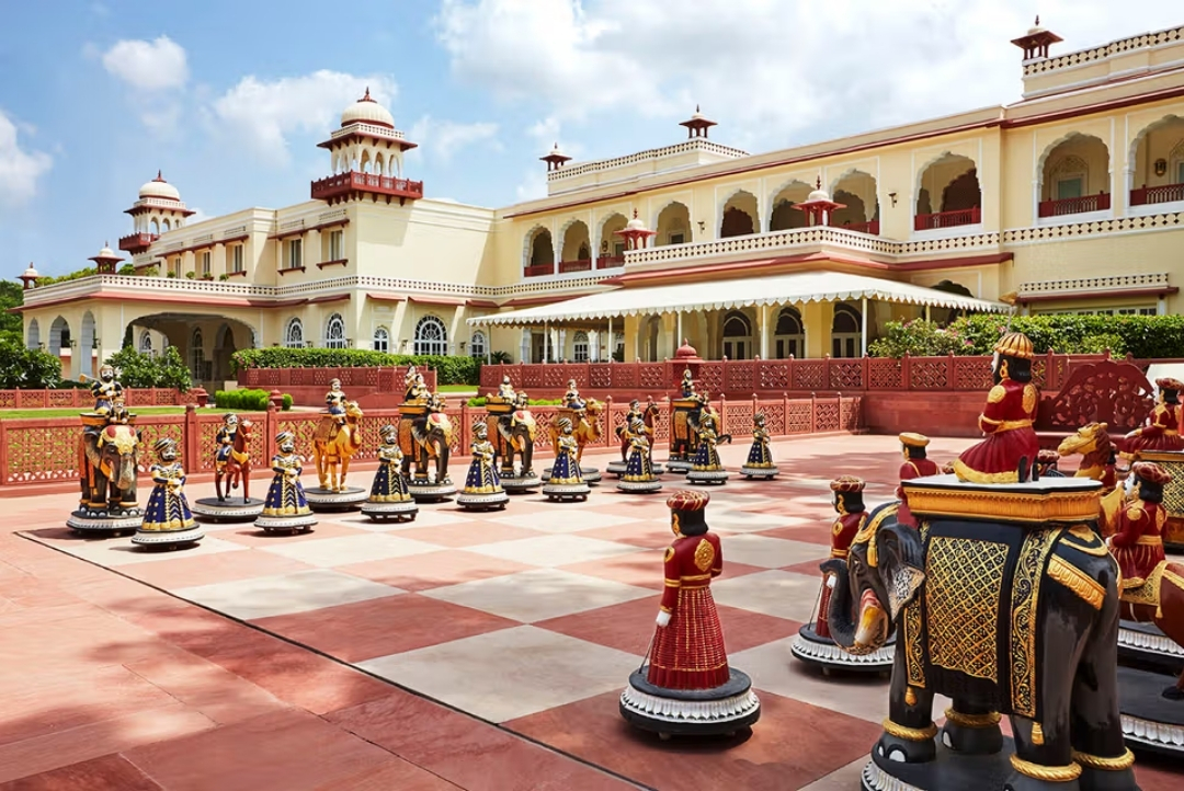 Life-size chess board on the palace lawns — Jai Mahal Palace, Jaipur