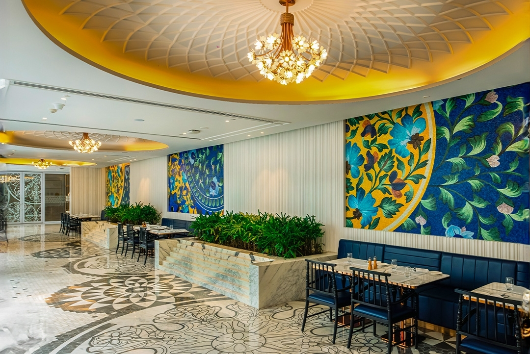 Taj Amer, Jaipur — restaurant with hand-painted blue mosaic murals