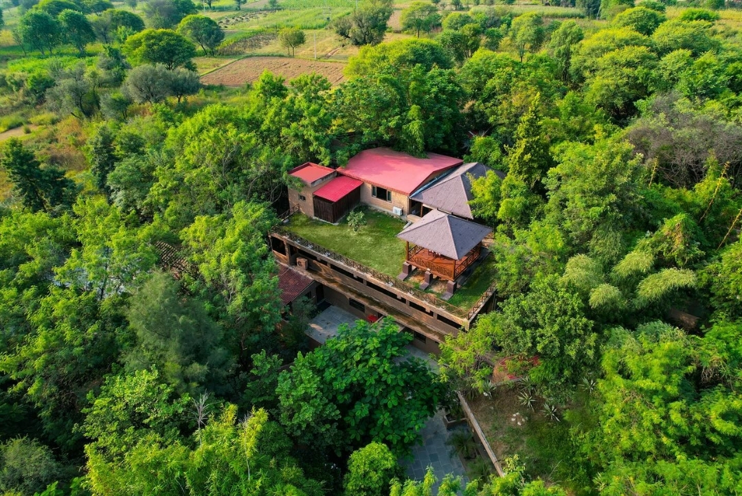 Aerial view of the resort and forest — The Tree House Resort, Jaipur