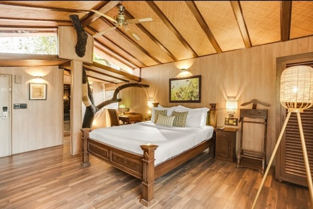Wooden tree-house room interior — The Tree House Resort, Jaipur
